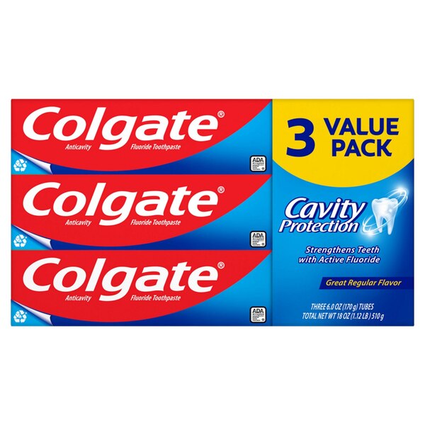 Colgate Cavity Protection Fluoride Toothpaste, Great Regular Flavor, 6 OZ, 3 Pack