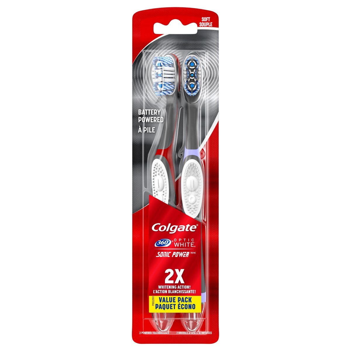 Colgate 360 Optic White Sonic Power - Cepillo dental vibrador, suave - 2 u.