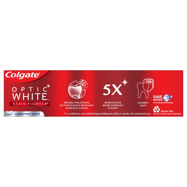 Colgate Optic White Stain Fighter Anticavity Fluoride Toothpaste, Clean Mint, 6 OZ