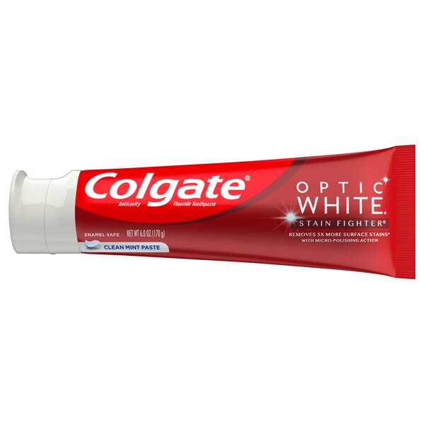 Colgate Optic White Stain Fighter Anticavity Fluoride Toothpaste, Clean Mint, 6 OZ