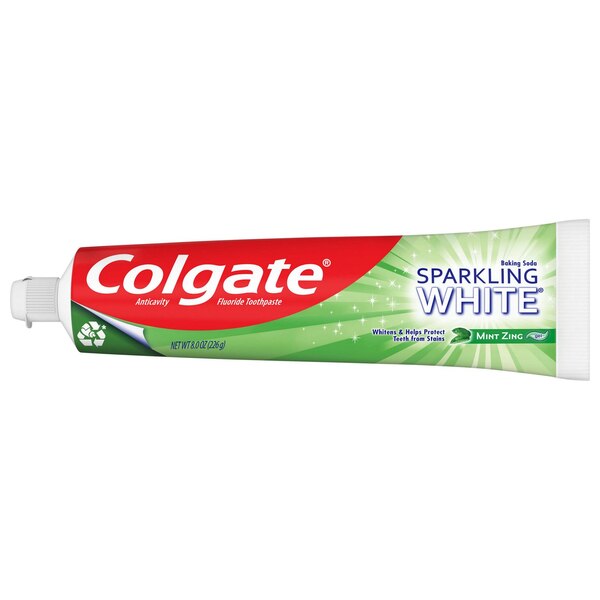 Colgate Anticavity Sparkling White Fluoride Toothpaste, Mint Zing, 8.2 O OZ