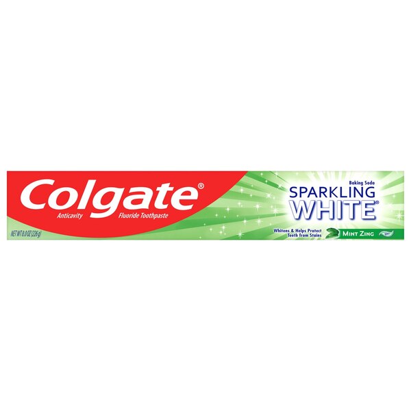 Colgate Anticavity Sparkling White Fluoride Toothpaste, Mint Zing, 8.2 O OZ