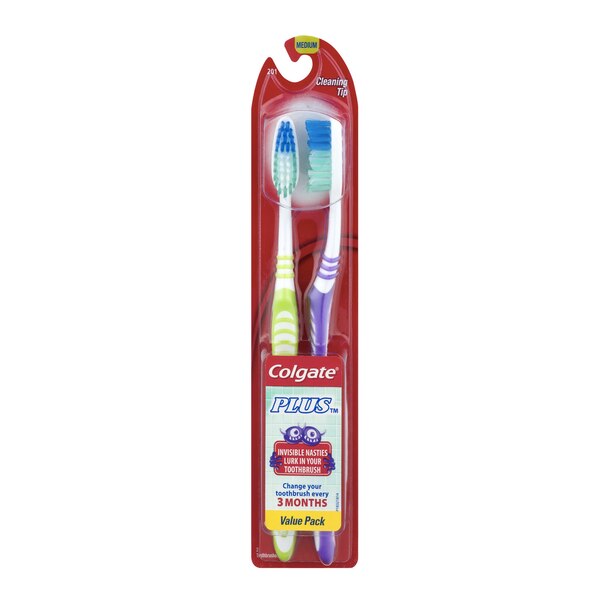Colgate Plus Full Head Toothbrush, Medium, 2 CT
