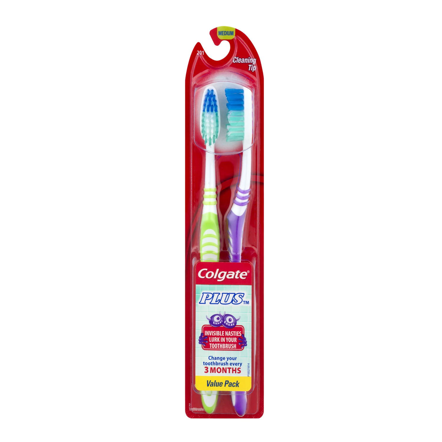 Colgate Plus Full Head Toothbrush, Medium, 2 CT