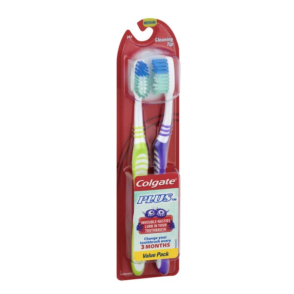 Colgate Plus Full Head Toothbrush, Medium, 2 CT