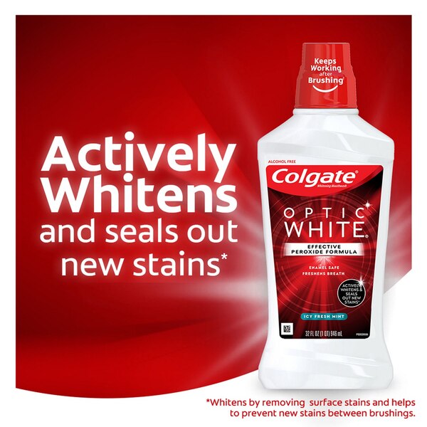 Colgate Optic White Advanced Whitening Mouthwash, Alcohol-Free, Icy Fresh Mint, 16 OZ