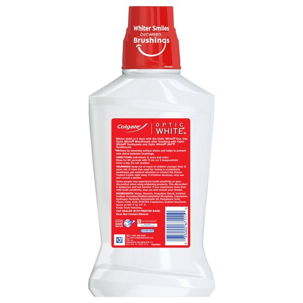 Colgate Optic White Advanced Whitening Mouthwash, Alcohol-Free, Icy Fresh Mint, 16 OZ