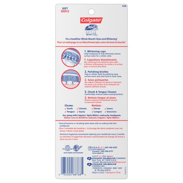 Colgate 360 Optic White Whitening Toothbrush, Soft Bristle, 4 CT