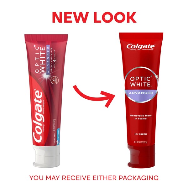 Colgate Optic White Advanced Teeth Whitening Toothpaste, Icy Fresh, 4.5 OZ