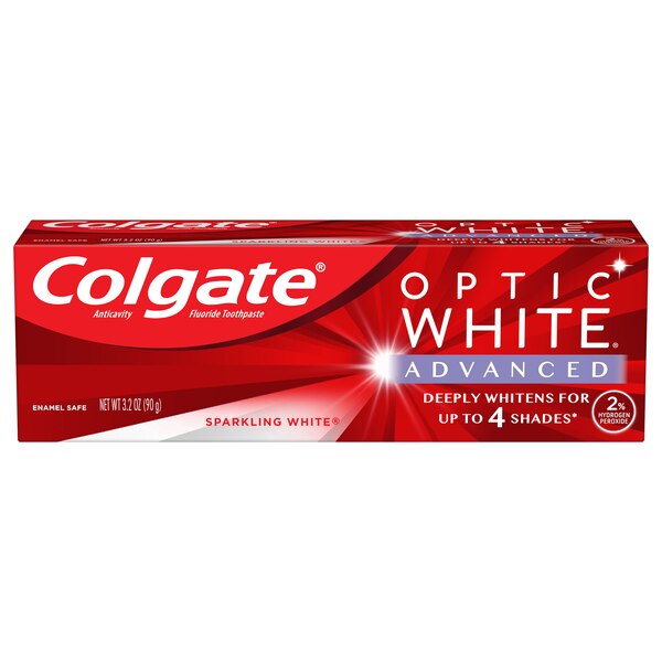 Colgate Optic White Advanced Teeth Whitening Toothpaste, Sparkling White, 3.2 OZ