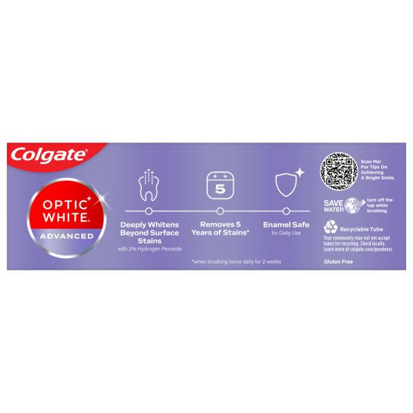 Colgate Optic White Advanced Teeth Whitening Toothpaste, Sparkling White, 3.2 OZ