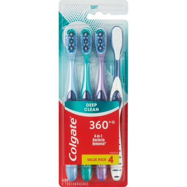 Colgate 360 Whole Mouth Clean Toothbrush, Soft Bristles, 4 CT