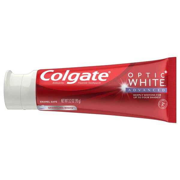 Colgate Optic White Advanced Teeth Whitening Toothpaste, Sparkling White, 3.2 OZ, 2 Pack