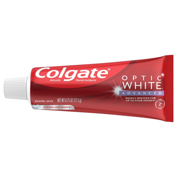 Colgate Optic White Advanced Teeth Whitening Toothpaste, Sparkling White,  0.75 OZ