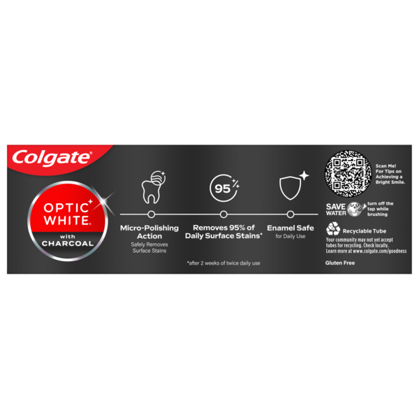 Colgate Optic White Teeth Whitening Charcoal Toothpaste, Cool Mint, 4.2 OZ