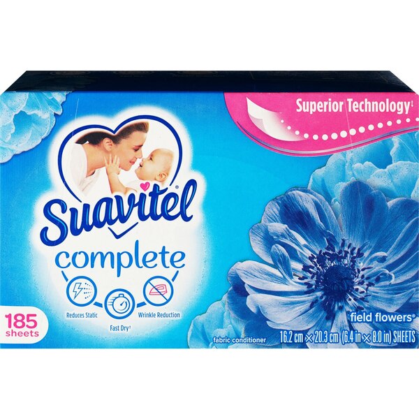 Suavitel Complete Fabric Conditioner Dryer Sheets, Field Flowers, 185 CT