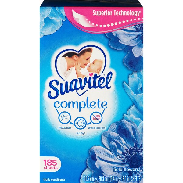 Suavitel Complete Fabric Conditioner Dryer Sheets, Field Flowers, 185 CT