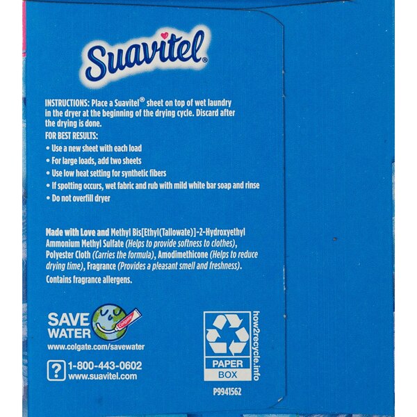 Suavitel Complete Fabric Conditioner Dryer Sheets, Field Flowers, 185 CT