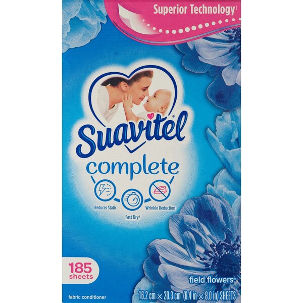 Suavitel Complete Fabric Conditioner Dryer Sheets, Field Flowers, 185 CT