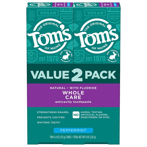 Tom's of Maine Whole Care Fluoride Anticavity Toothpaste, Peppermint