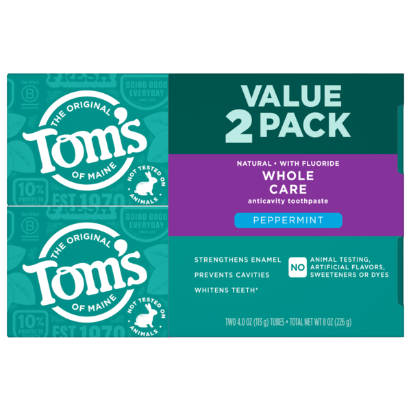 Tom's of Maine Whole Care Fluoride Anticavity Toothpaste, Peppermint