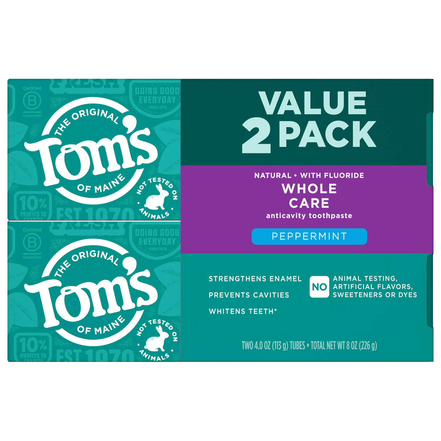 Tom's of Maine Whole Care Fluoride Anticavity Toothpaste, Peppermint