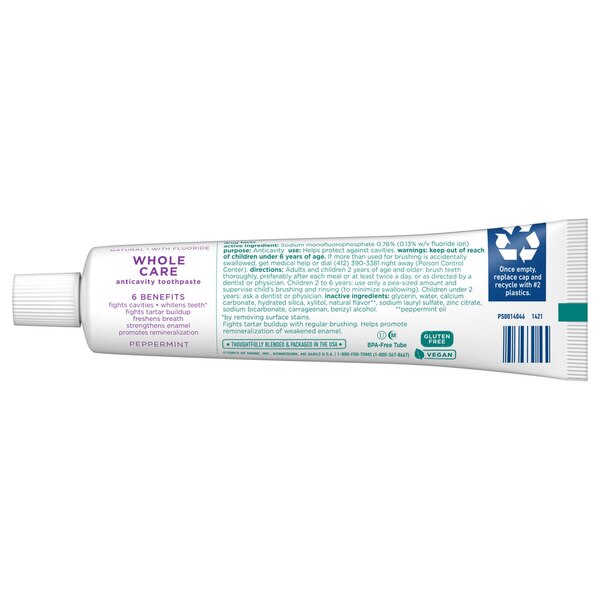 Tom's of Maine Whole Care Fluoride Anticavity Toothpaste, Peppermint
