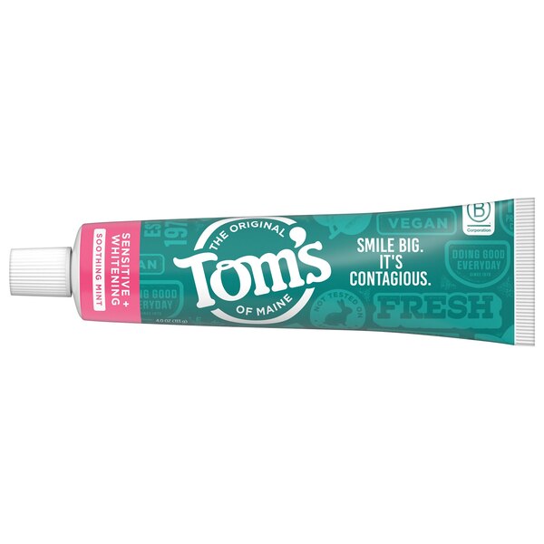 Tom's of Maine Sensitive + Whitening Fluoride Free Toothpaste, Soothing Mint, 4 OZ