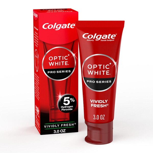 Colgate Optic White Pro Series Anticavity Fluoride Toothpaste with 5% Hydrogen Peroxide, Vividly Fresh, 3.0 OZ