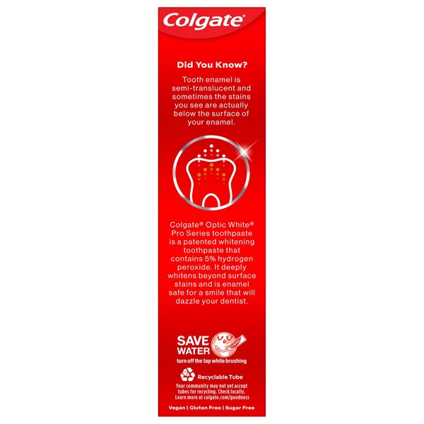 Colgate Optic White Pro Series Anticavity Fluoride Toothpaste with 5% Hydrogen Peroxide, Vividly Fresh, 3.0 OZ