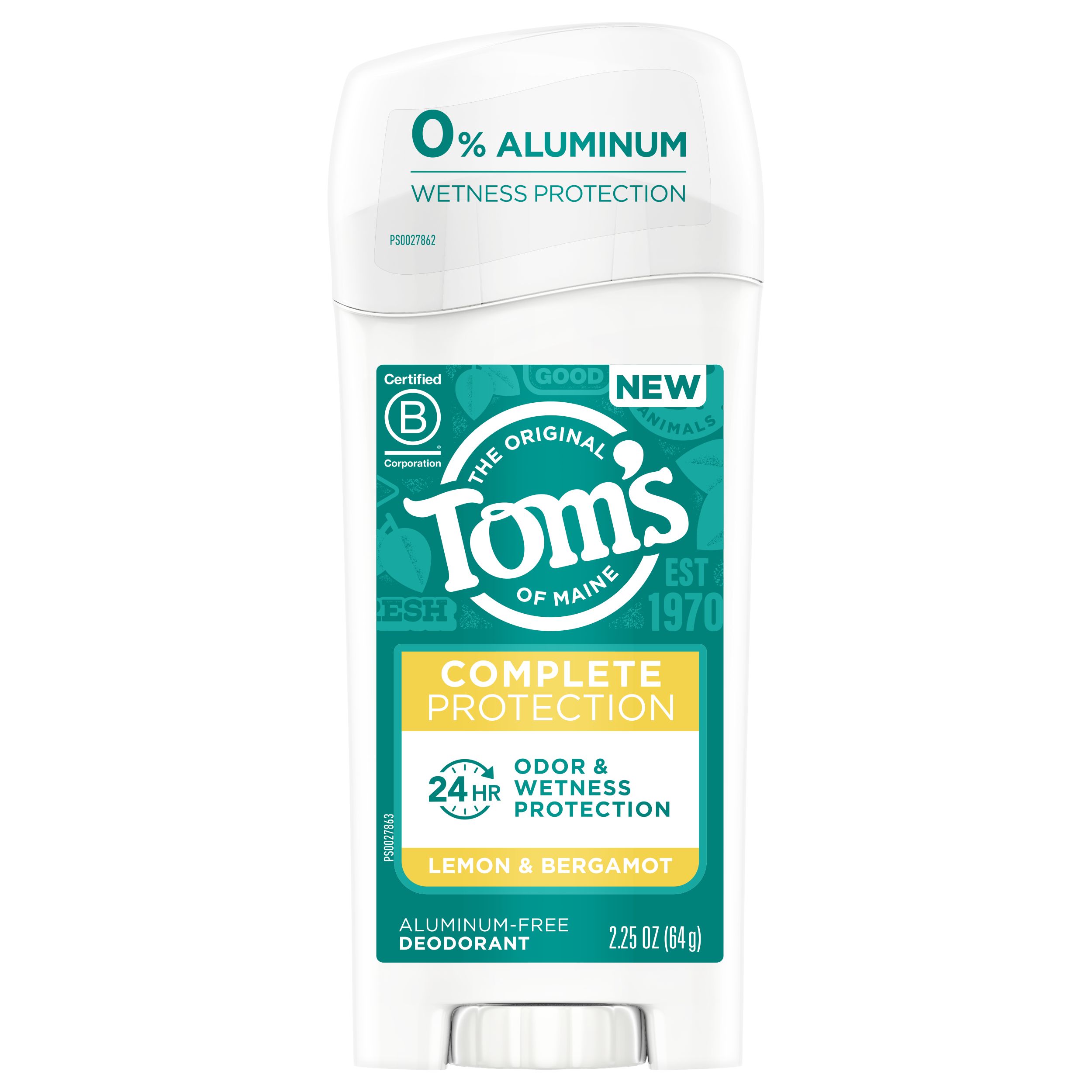 Tom's of Maine Complete Protection Aluminum-Free Natural Deodorant for Women, Lemon & Bergamot, 2.25 OZ