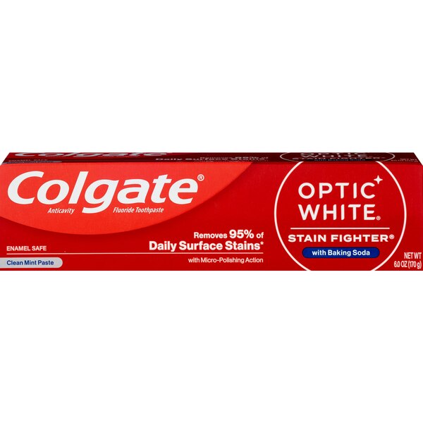 Colgate Optic White Stain Fighter with Baking Soda Anticavity Fluoride Toothpaste, Clean Mint