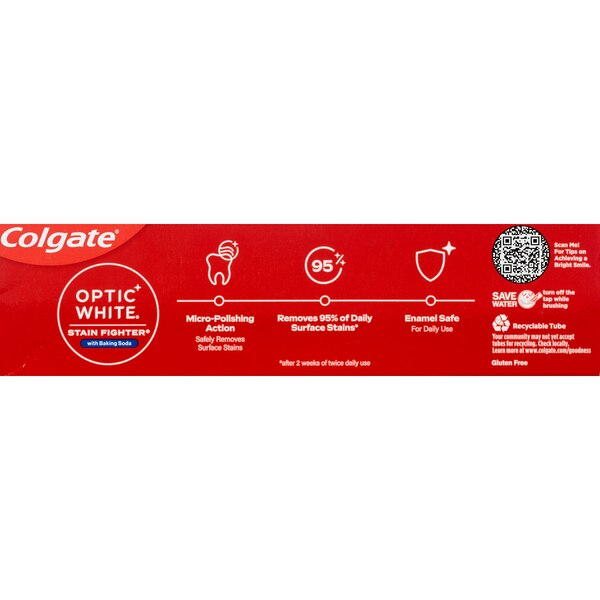 Colgate Optic White Stain Fighter with Baking Soda Anticavity Fluoride Toothpaste, Clean Mint