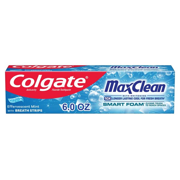 Colgate Max Clean SmartFoam with Whitening Toothpaste, Effervescent Mint, 6 OZ