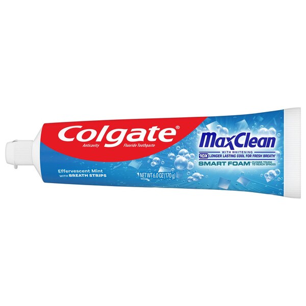 Colgate Max Clean SmartFoam with Whitening Toothpaste, Effervescent Mint, 6 OZ