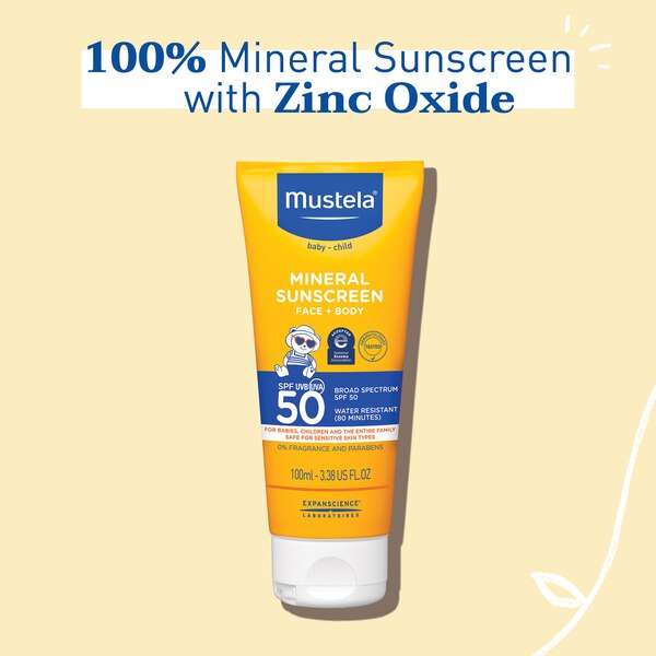 Mustela Baby & Family Mineral Sunscreen Lotion SPF 50 Broad Spectrum, 3.4 OZ