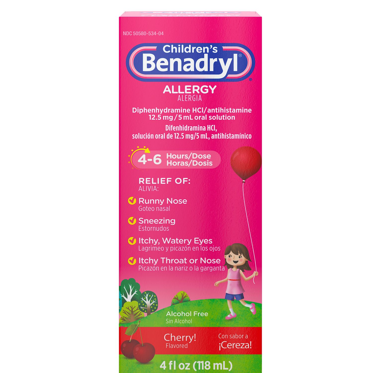Children's Benadryl Allergy Liquid Cherry, 4 OZ
