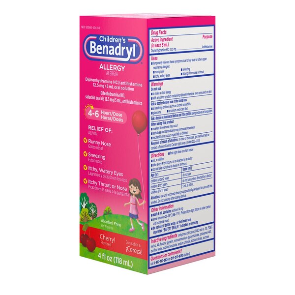 Children's Benadryl Allergy Liquid Cherry, 4 OZ 