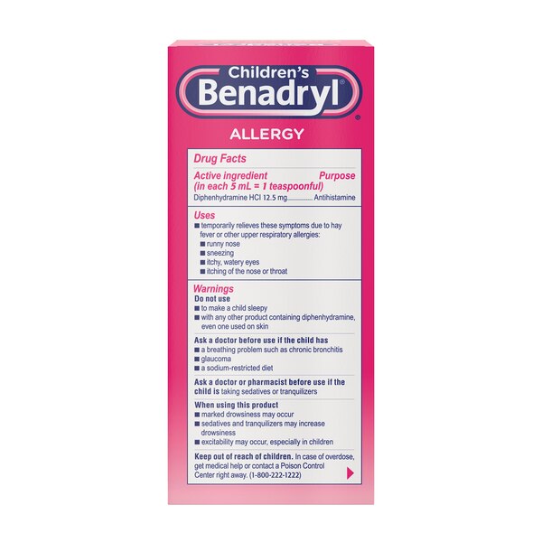 Benadryl Children's Allergy Antihistamine Liquid, Cherry, 8 OZ