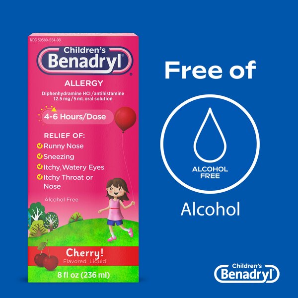 Benadryl Children's Allergy Antihistamine Liquid, Cherry, 8 OZ