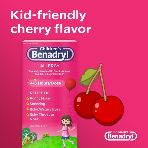 Benadryl Children's Allergy Antihistamine Liquid, Cherry, 8 OZ