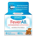 FeverAll Acetaminophen Suppositories Pain Reliever/Fever Reducer, 6 CT, thumbnail image 1 of 3