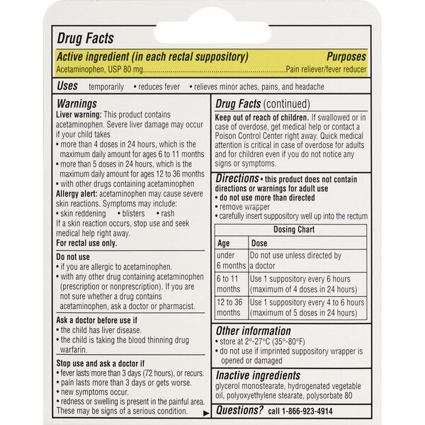 FeverAll Acetaminophen Suppositories Pain Reliever/Fever Reducer, 6 CT