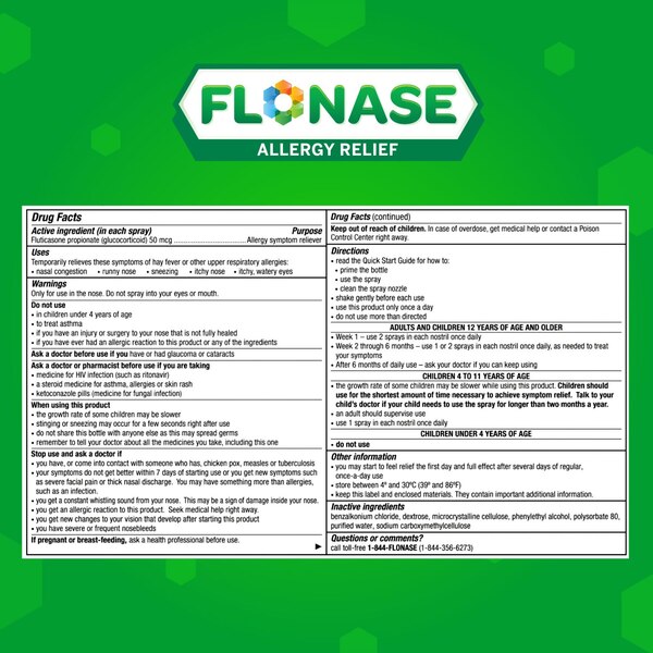 Flonase Non-Drowsy 24HR Allergy Relief Spray, 50mcg Flucticasone Propionate
