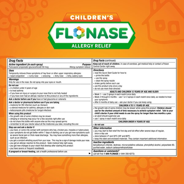 Flonase Children's 24HR Allergy Relief Spray, 50mcg Flucticasone Propionate, 72 Sprays