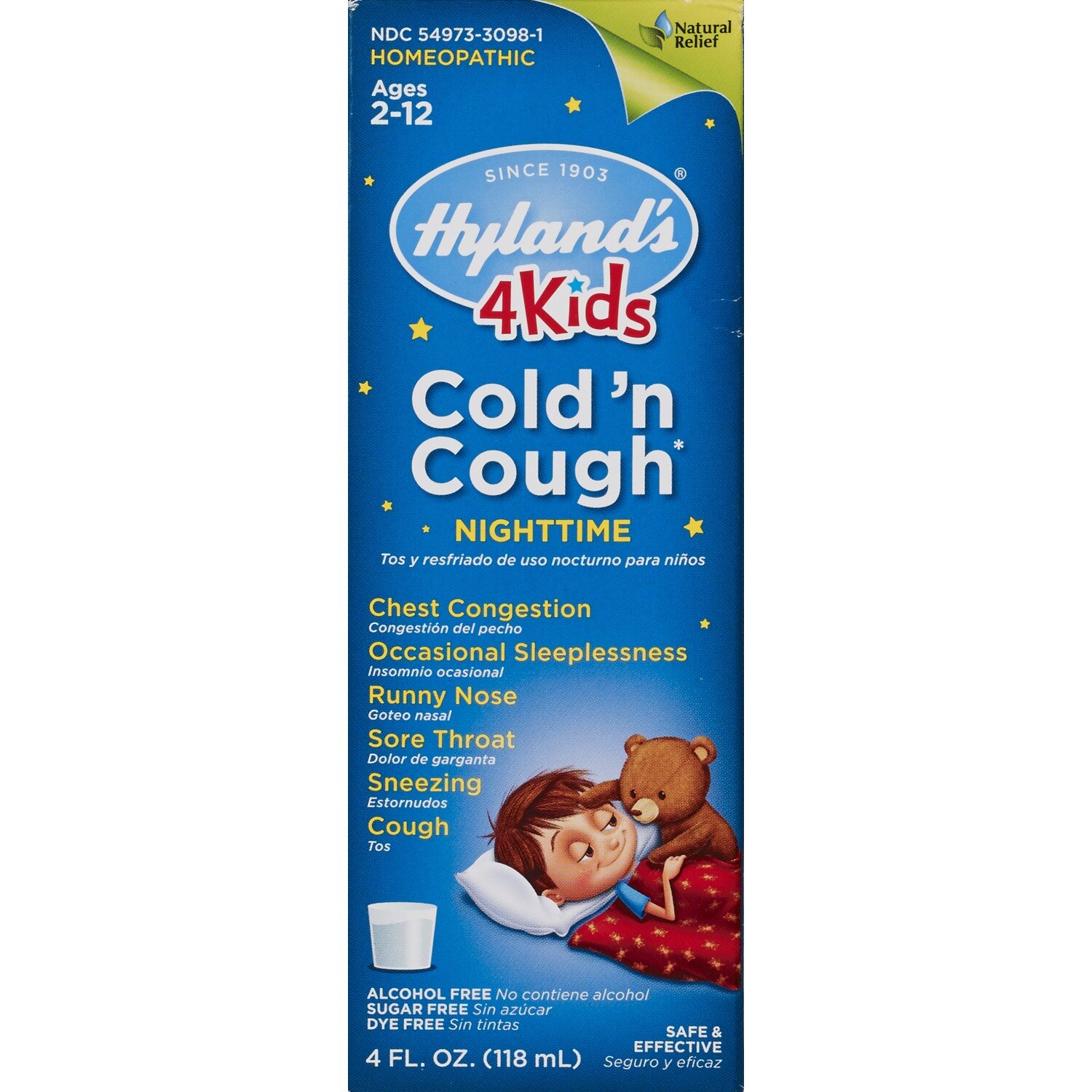 Hyland's Nighttime Cold 'n Cough 4 Kids - Jarabe homeopático para resfriado y tos