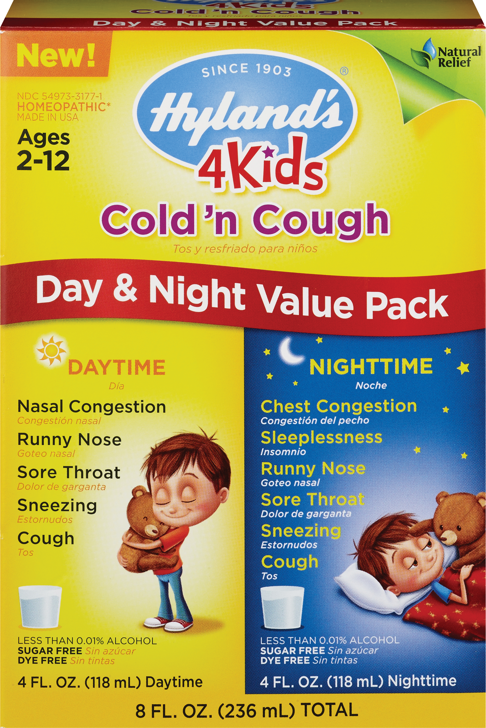 Hyland's 4 - Jarabe para el resfrío y la tos, para niños, día y noche, 4 oz, 2 u.