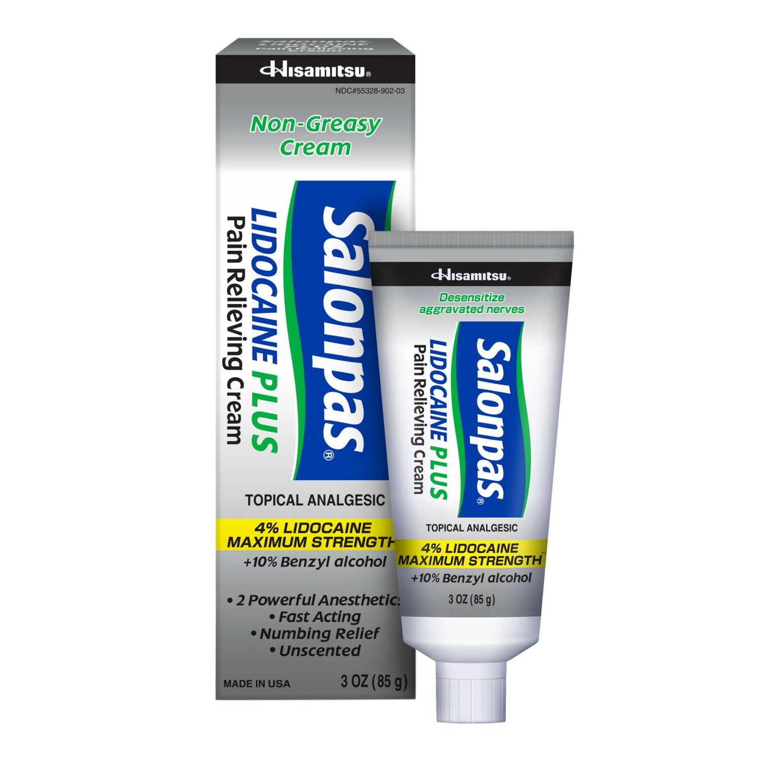 Salonpas Lidocaine Plus - Crema analgésica, 3 oz