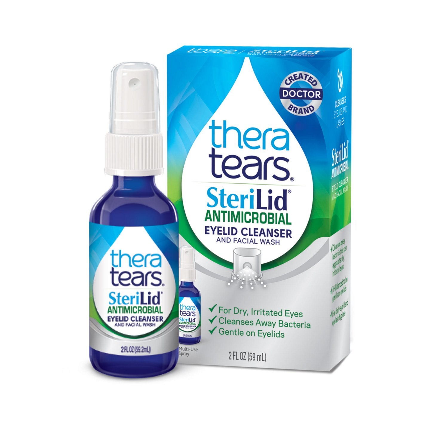 TheraTears SteriLid Antimicrobial Eyelid Cleanser and Facial Wash, 2 FL OZ