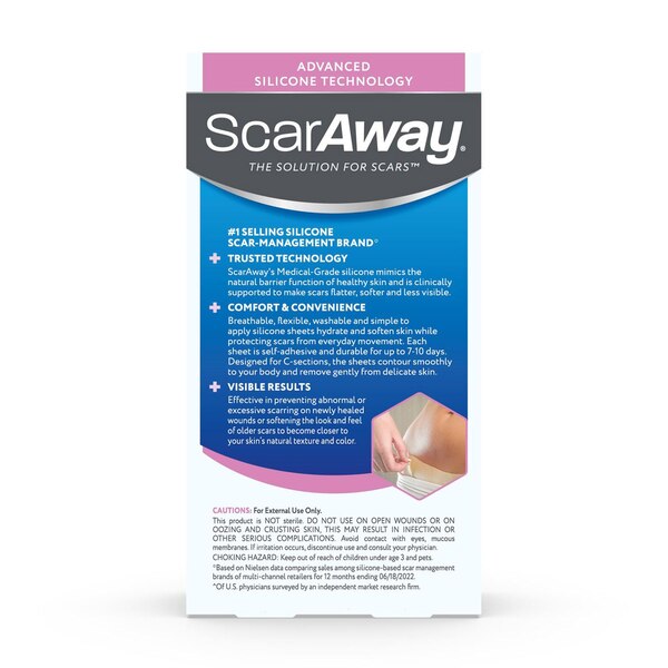 ScarAway Silicone Scar Sheets for C-Section, 4 CT